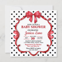 Söt, scharlakansröd baby shower-inbjudan med roset
