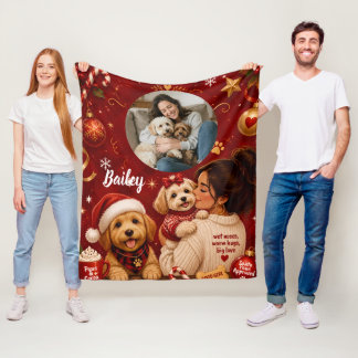 Söt scharlakansröd julhund Mamma Foto Namn Fleecefilt