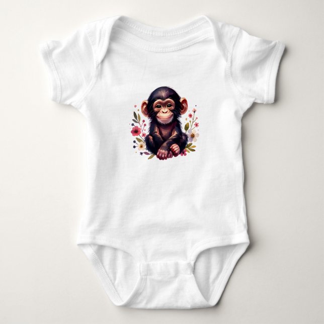 Söt Schimpans Illustration T Shirt (Framsida)