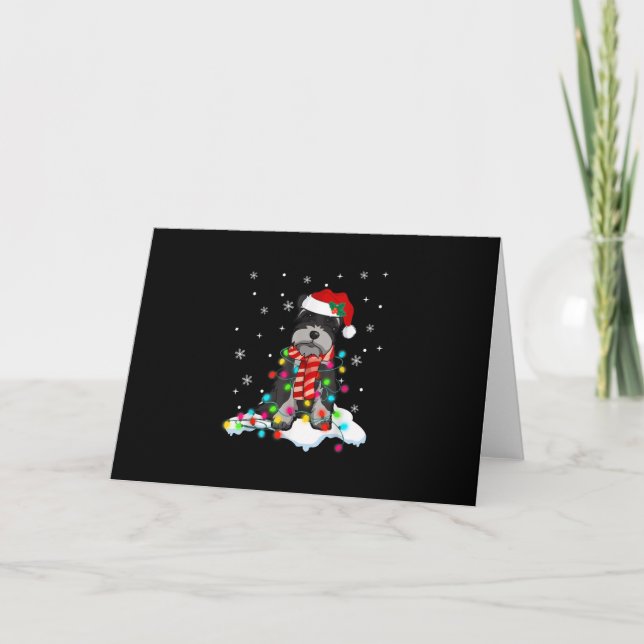 Söt schnauzer christmas ljus med julhovgif helgkort (Framsida)