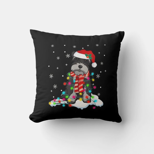Söt schnauzer christmas ljus med julhovgif kudde (Framsida)
