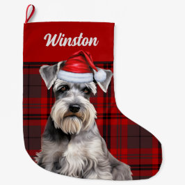 Söt Schnauzer-hund Holiday Plaid Personlig Stor Julstrumpa