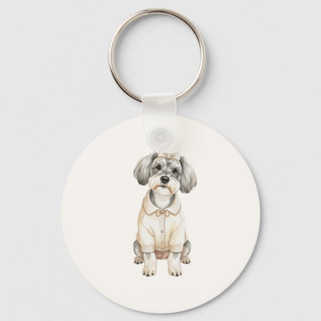 Söt schnauzer långörad hund  nyckelring (Framsida)