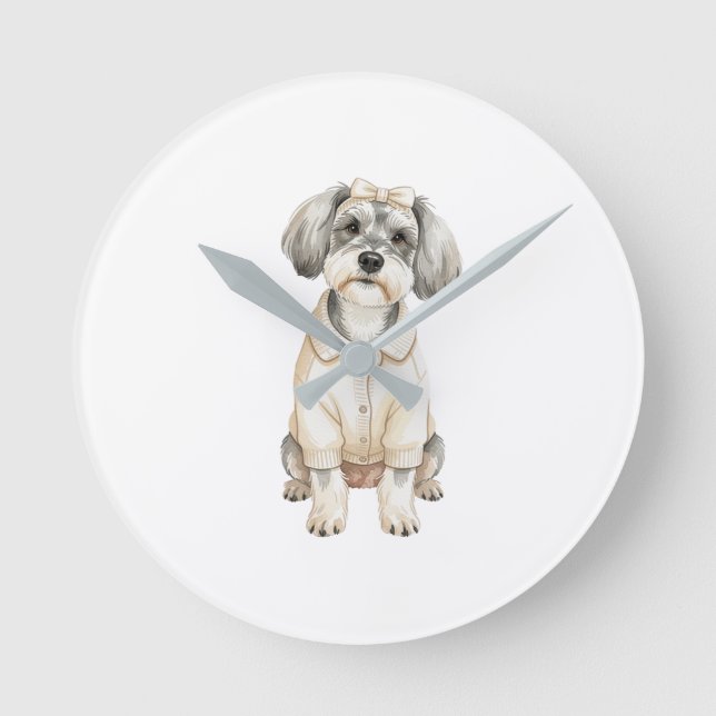 Söt schnauzer långörad hund  rund klocka (Framsida)