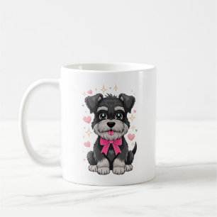 Söt Schnauzer med rosa rosett omgiven av hjärtan Kaffemugg