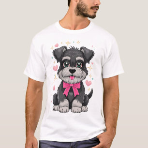 Söt Schnauzer med rosa rosett omgiven av hjärtan T Shirt