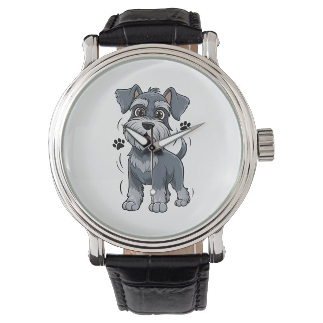 Söt Schnauzer-valpillustration med stora ögon Armbandsur (Framsida)