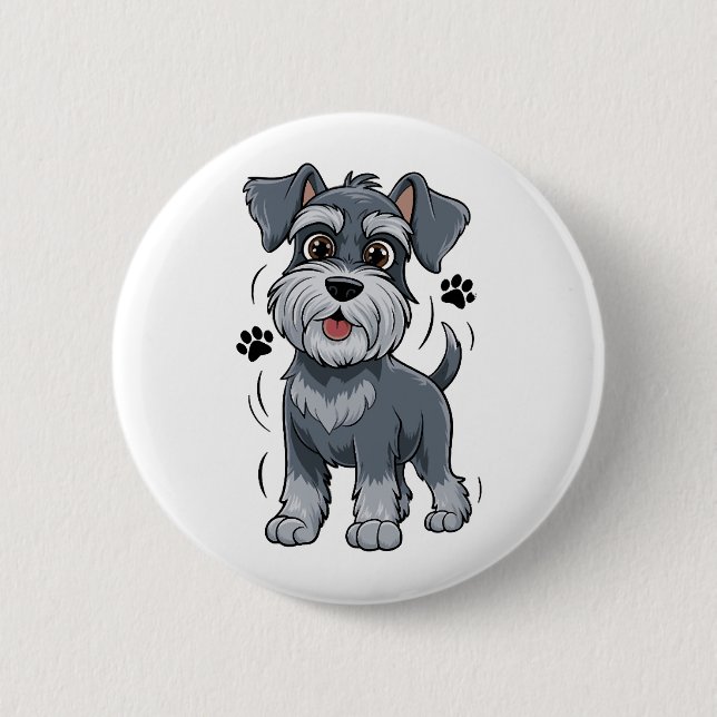 Söt Schnauzer-valpillustration med stora ögon Knapp (Framsida)