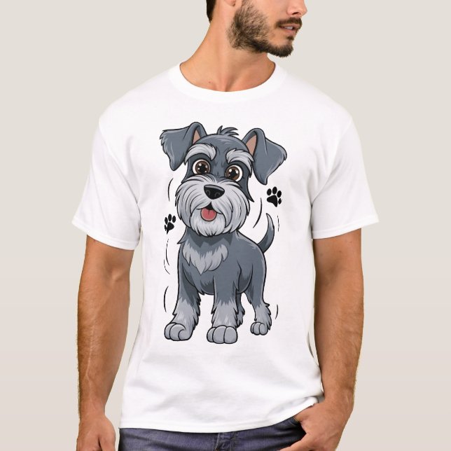 Söt Schnauzer-valpillustration med stora ögon T Shirt (Framsida)