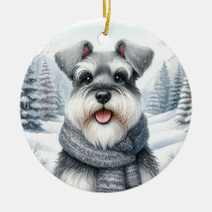 Söt Schnauzer Vinter Värld Jul Julgransprydnad Keramik