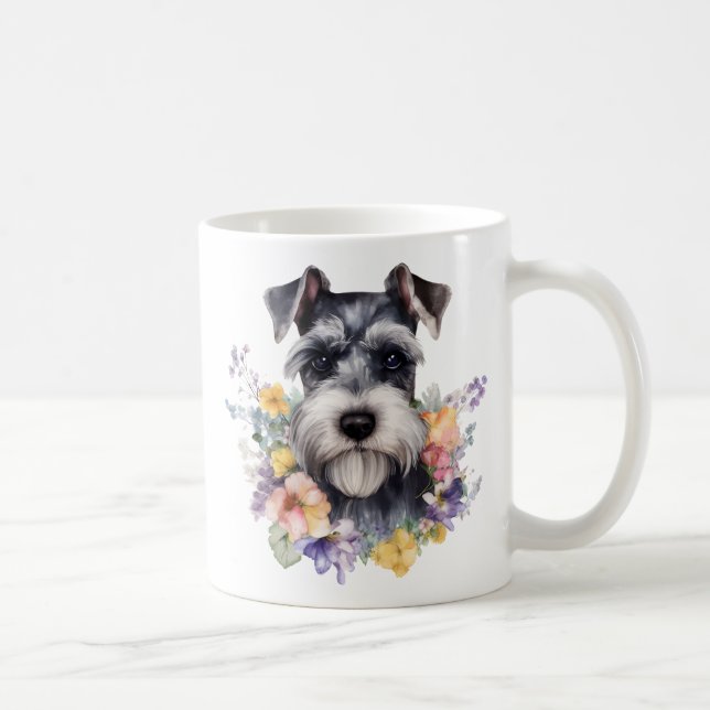 Söt schnauzerporträtt med blommor  kaffemugg (Höger)