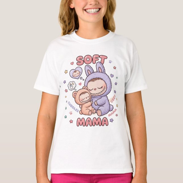 Söt Sci-Fi-Mamma och Bebis-Astronautdesign T Shirt (Framsida)