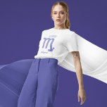 Söt Scorpio Astrology Anpassningsbar Birthday T Shirt<br><div class="desc">Denna söt lila och lavender Scorpio t-shirt har ditt astrologiska tecken från Zodiac i en vacker gnistra som konstellationerna. Anpassa den här söta,  personlig presenten med ditt namn i ett vackert kursivt skript för någon med en sen födelsedag i oktober eller tidigt i november.</div>