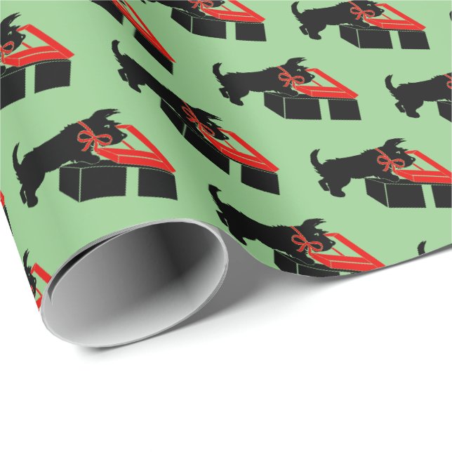 Söt Scottie-hund jul firande presentpapper (Rullad Hörn)