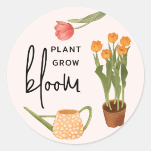 Söt Script Plant Grow Bloom Tulip Runt Klistermärke