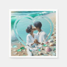 Söt Sea Glass Photo Bröllop Pappersservett