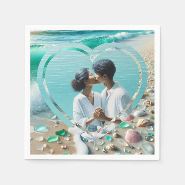 Söt Sea Glass Photo Bröllop Pappersservett (Framsidan)