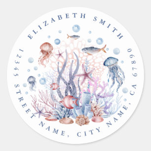 Söt Sea Life Round Adress Stickers Runt Klistermärke