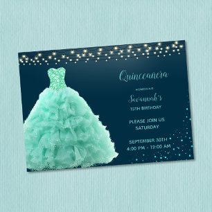 Söt Seafoam Grönt under Ljus Quinceanera Inbjudningar