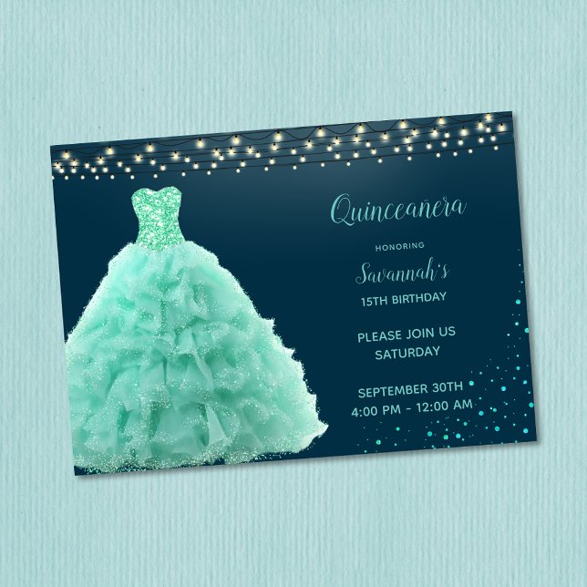 Söt Seafoam Grönt under Ljus Quinceanera Inbjudningar (Skapare uppladdad)