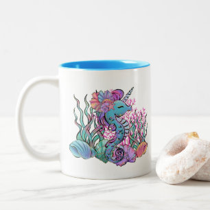 Söt seahorse älskare lägg till monogram Två-Tonad mugg