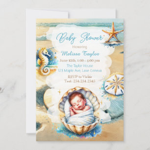Söt Seaside Boy's Baby Shower Coastal Thworthy Inbjudningar