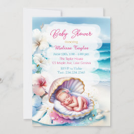 Söt Seaside Girl's Baby Shower Coastal Thézed Inbjudningar