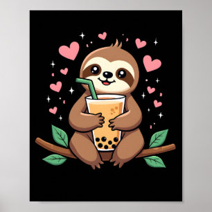 Söt Sengångare Boba Bubble Milk Tea Kawaii Kvinnor Poster