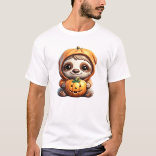 Söt sengångare med Halloween-pumpa tecknad vektor T Shirt