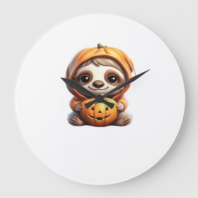 Söt sengångare med pumpa Halloween Cartoon Vector  Stor Klocka (Framsida)