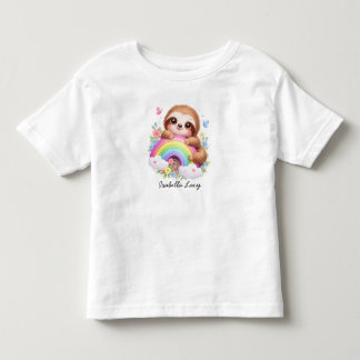 Söt Sengångare Och Regnbåge, Blommor Barn T-Shirt