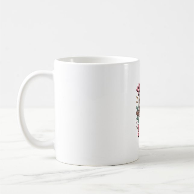 Söt sengångare på gren med lekfull kaffemugg (Vänster)