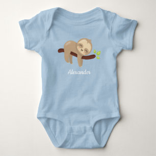 Söt sengångare på träd Kawaii djurillustration blå T Shirt