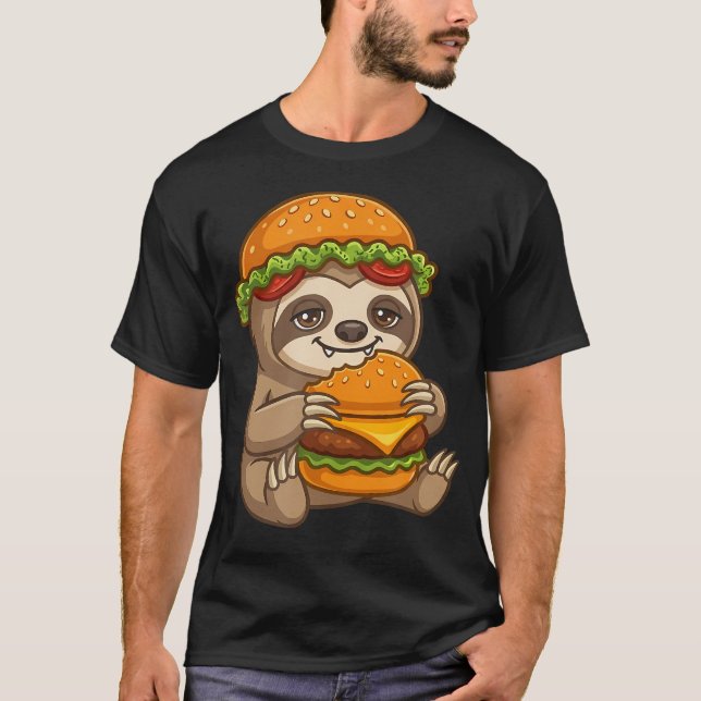 Söt sengångare som håller cheeseburgare t shirt (Framsida)
