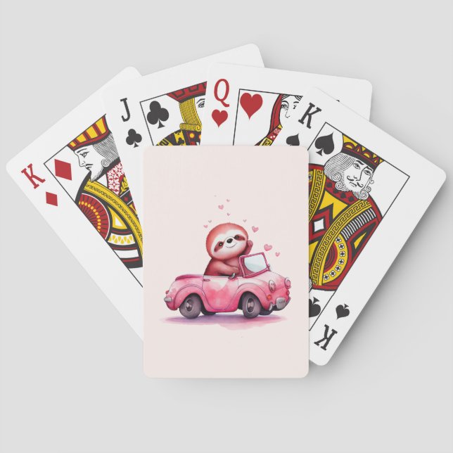 Söt sengångare som kör en rosa cabriolet casinokort (Baksidan)