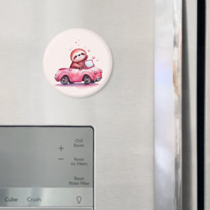 Söt sengångare som kör en rosa cabriolet magnet