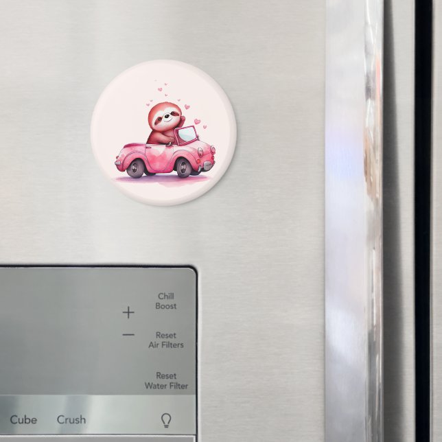 Söt sengångare som kör en rosa cabriolet magnet (In Situ (Fridge))