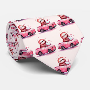 Söt sengångare som kör en rosa cabriolet-mönster slips