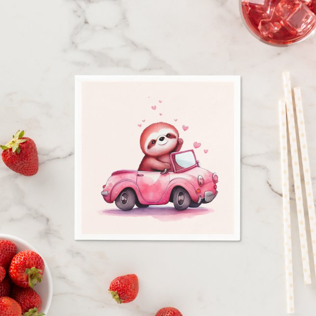 Söt sengångare som kör en rosa cabriolet pappersservett (Insitu)