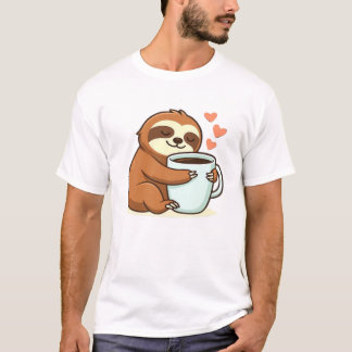 Söt sengångare som kramar stor kaffekopp Premium T Shirt