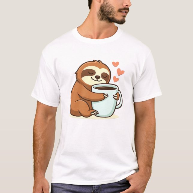 Söt sengångare som kramar stor kaffekopp Premium T Shirt (Framsida)