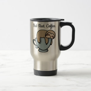 Söt sengångare som sover på kaffekopp Kaffecitat