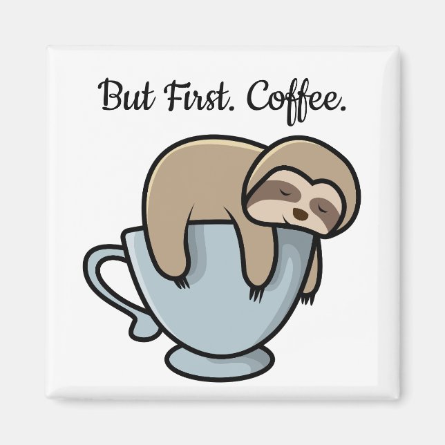 Söt sengångare som sover på kaffekopp Kaffecitat Magnet (Framsidan)