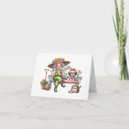 Söt Senior Dam med Hund Anteckningskort