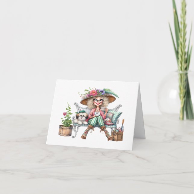 Söt Senior Dam med Hund Anteckningskort (Framsida)