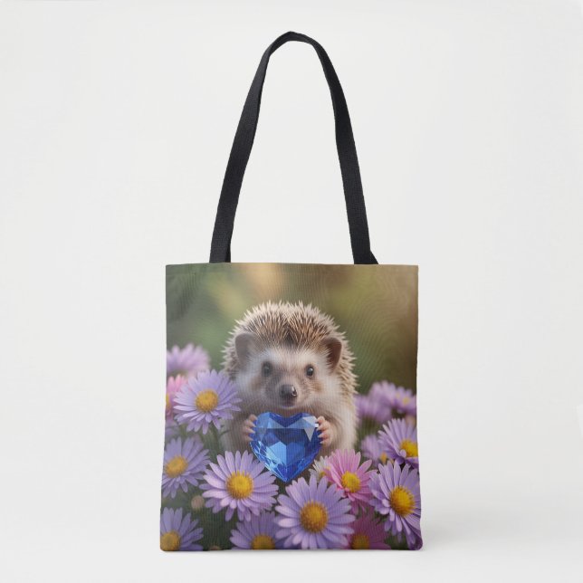 Söt septemberiggelkott med safirhjärta tygkasse (Framsida)