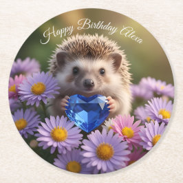 Söt septemberiggelkott med safirhjärta underlägg papper rund