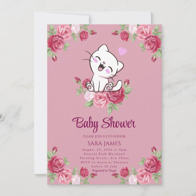 Söt Serenity Kitten Baby Shower Inbjudan (Framsida)
