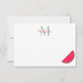Söt serie-anpassad vattenmelonmonogram anteckningskort