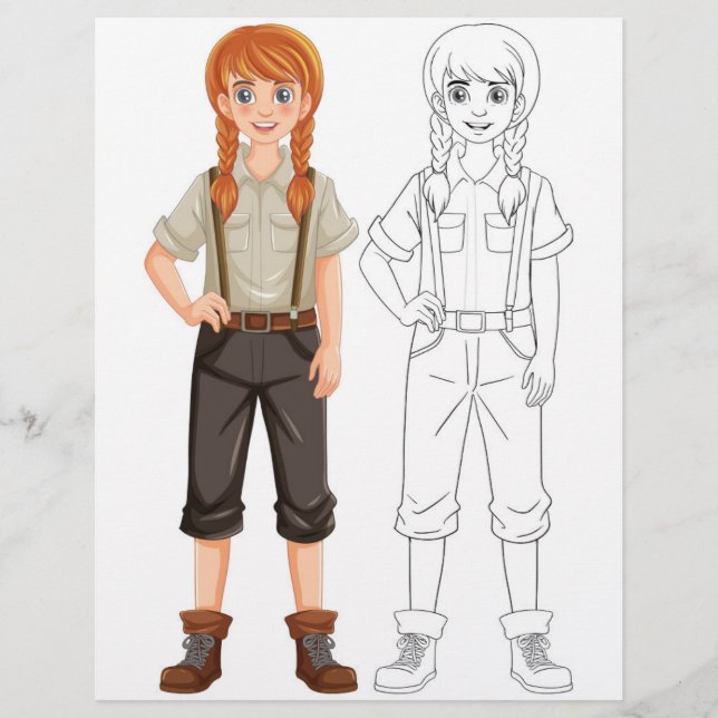 Söt serie-flicka färgsida reklamblad (Framsidan)